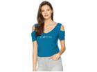 Bebe Short Sleeve Thick Crystal Rib Logo (deep Lagoon) Women's Clothing