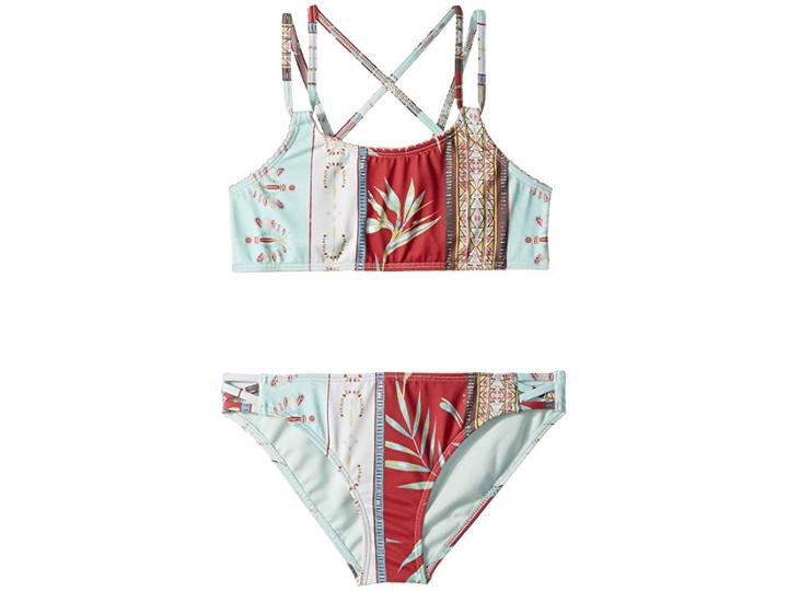 Roxy Kids Boheme Life Crop Top Set (big Kids) (marshmallow Perfect Wave Stripe) Girl's Swimwear Sets
