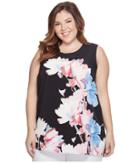 Vince Camuto Specialty Size Plus Size Sleeveless Poetic Bouquet Mix Media Top (rich Black) Women's Sleeveless