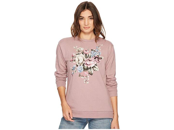 Romeo & Juliet Couture Floral Embroidery Sweatshirt (mauve) Women's Sweatshirt