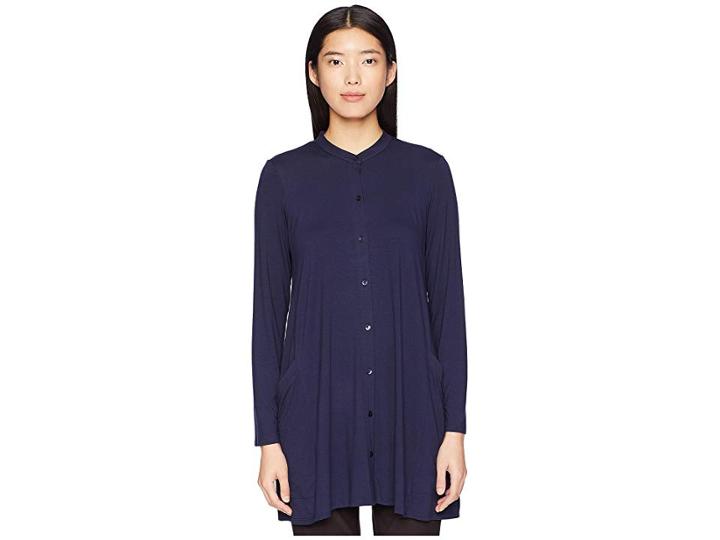 Eileen Fisher Lightweight Viscose Jersey Mandarin Collar Tunic (midnight) Women's Blouse