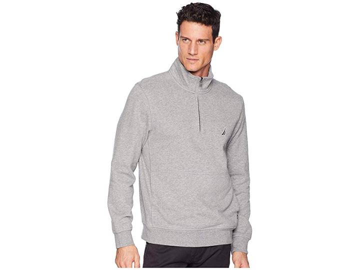Nautica Fleece Basic 1/4 Zip Knit Active (stone Grey Heather) Men's Fleece