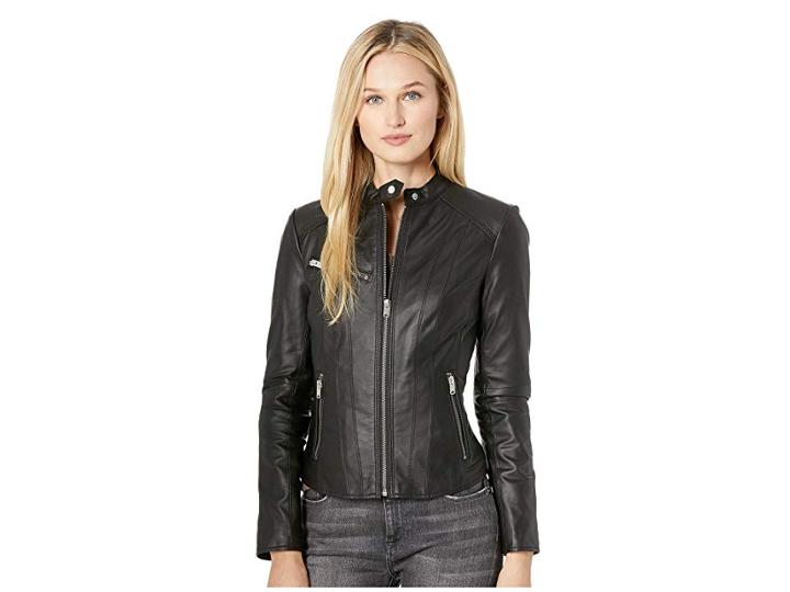 Marc New York By Andrew Marc Felicity 19 Feather Leather Moto Jacket (black) Women's Coat