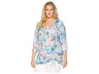 Kiyonna Rory Ruched Top (sky Blue Tropical) Women's Clothing