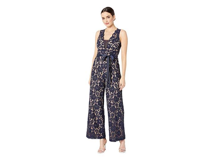 Marina Sleeveless Lace Jumpsuit With Contrast Lining (navy/nude) Women's Jumpsuit & Rompers One Piece