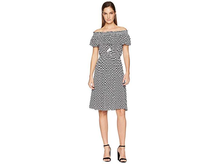 Kate Spade New York Arrow Stripe Rayon Dress (fresh White/black) Women's Dress