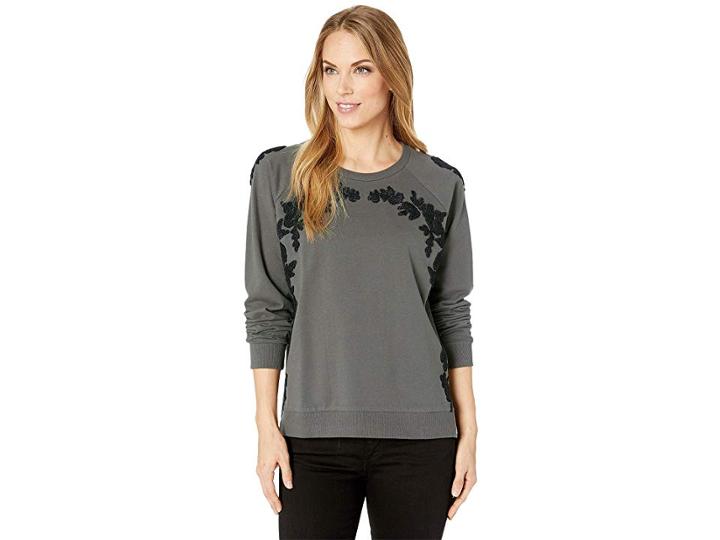 Lucky Brand Floral Chenille Sweatshirt (black Multi) Women's Sweatshirt