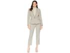Tahari By Asl Contrast Under Collar Roll Sleeve Pants Suit (beige/black/chili) Women's Suits Sets