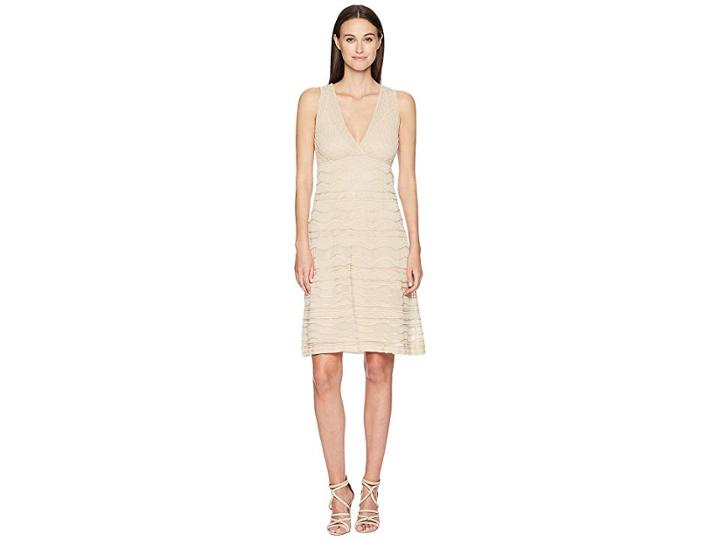 M Missoni Solid Rib Stitch V-neck Dress (nude) Women's Dress