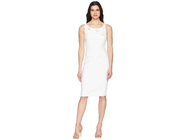 Calvin Klein Ruffle Detail Bodice Sheath Dress Cd8c19mc (cream) Women's Dress