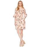 Donna Morgan Off The Shoulder Printed Cotton Poplin With Bell Sleeve (pink/blue Multi) Women's Clothing