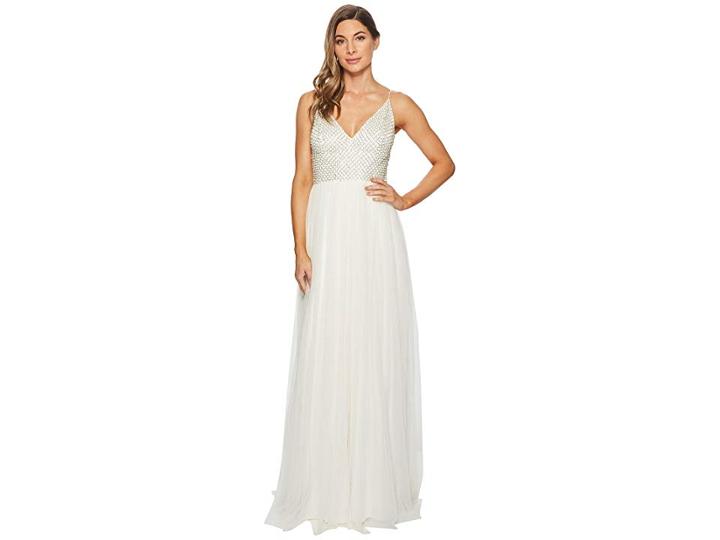Adrianna Papell Bead Bodice Bridal Gown With Mesh Ball Skirt (ivory Multi) Women's Dress