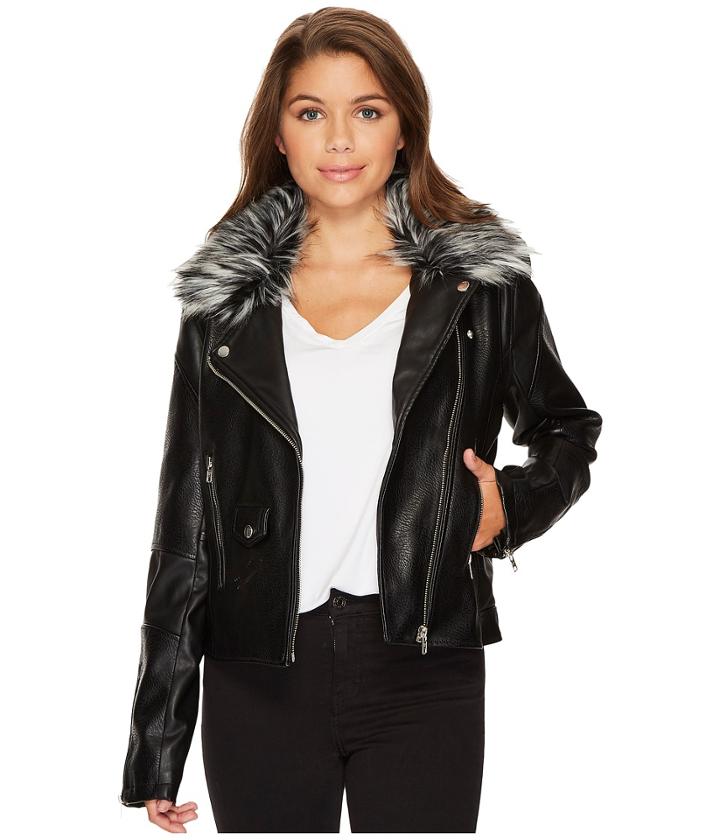 Members Only Grey Fur Rocker Jacket (multi Grey) Women's Coat