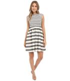 Donna Morgan Yarn Dye Linen Fit And Flare With Stripes (ivory/black) Women's Dress