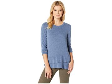 Mod-o-doc So Soft Sweater Knit Long Sleeve Pullover With Asymmetrical Flounce Hem (blue) Women's Sweater