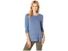 Mod-o-doc So Soft Sweater Knit Long Sleeve Pullover With Asymmetrical Flounce Hem (blue) Women's Sweater