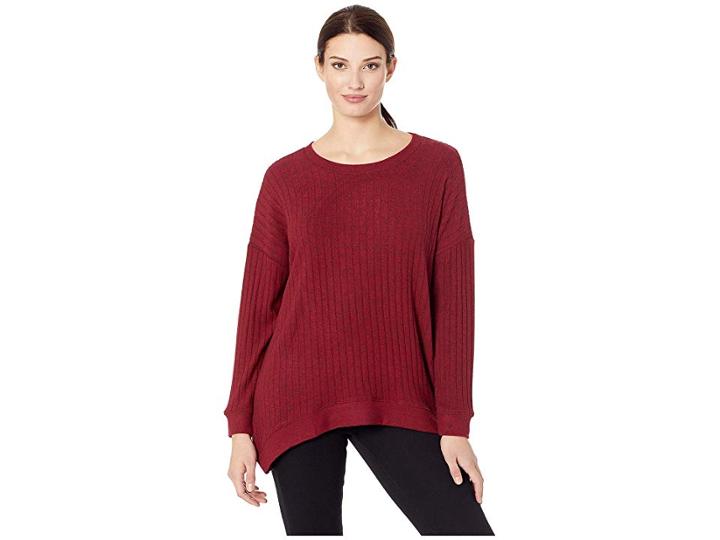 Nally & Millie Brushed Ribbed Oversize Top (burgundy) Women's Clothing