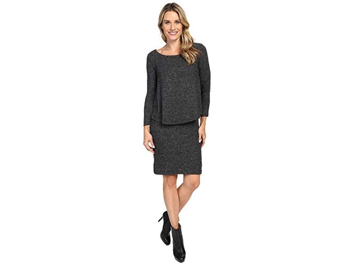 Nally & Millie Long Sleeve Brushed Sweater Overlay Dress (black) Women's Dress