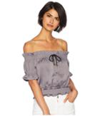 Romeo & Juliet Couture Front Tie Off Shoulder Short Sleeve Blouse (charcoal) Women's Blouse