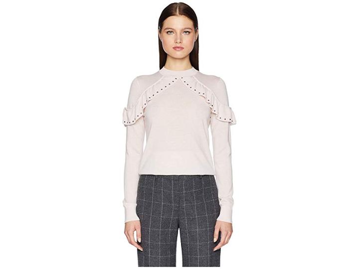 Kate Spade New York So Foxy Ruffle Studded Sweater (rose Dew) Women's Sweater