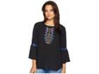 Ivanka Trump Long Sleeve Embroidered Top With Open Hem (black) Women's Clothing