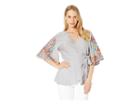 Angie Striped Front Tie Top (grey/ivory) Women's Clothing