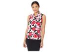 Tommy Hilfiger Printed Knot Neck Knit Top (viva Pink Multi) Women's Clothing