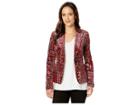 Tahari By Asl Printed Paisley Velvet Jacket (black/crimson) Women's Coat