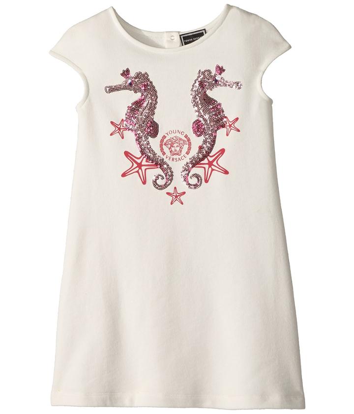Versace Kids Embellished Sea Horse Dress (big Kids) (white) Girl's Dress