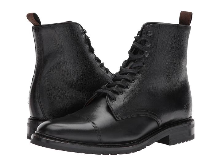Frye Officer Lace-up (black Smooth Pull Up/scotch Grain) Men's Lace-up Boots