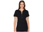 Lauren Ralph Lauren Lace-up Cotton Top (polo Black) Women's Clothing