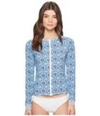 Tommy Bahama Tika Tiles Long-sleeve Full-zip Rashguard (dark Sanibel Blue) Women's Swimwear