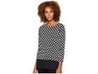 Ivanka Trump Polka Dot Printed Long Sleeve Knit 2-pher Top (black/ivory) Women's Clothing