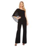 Vince Camuto One Shoulder Crepe Jumpsuit With Chiffon Overlay (black) Women's Jumpsuit & Rompers One Piece
