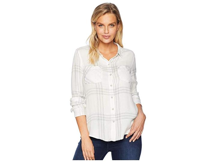 Lucky Brand Button Side Plaid Shirt (white Multi) Women's Clothing