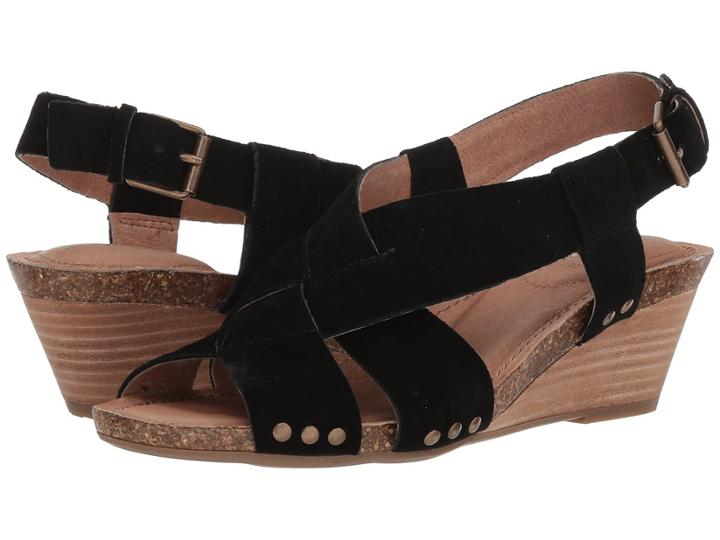 Me Too Tarin (black Washed Split Suede) Women's Wedge Shoes
