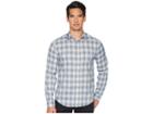 Vince Shadow Plaid Long Sleeve Shirt (spruce Blue) Men's Clothing