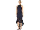 Marina Glitter Lace Halter-neck Dress With High-low Flounce (navy) Women's Clothing