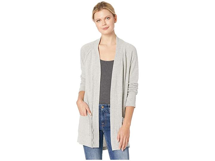 Mod-o-doc Heathered Stripe Sweater Raglan Sleeve Cardigan (grey) Women's Sweater