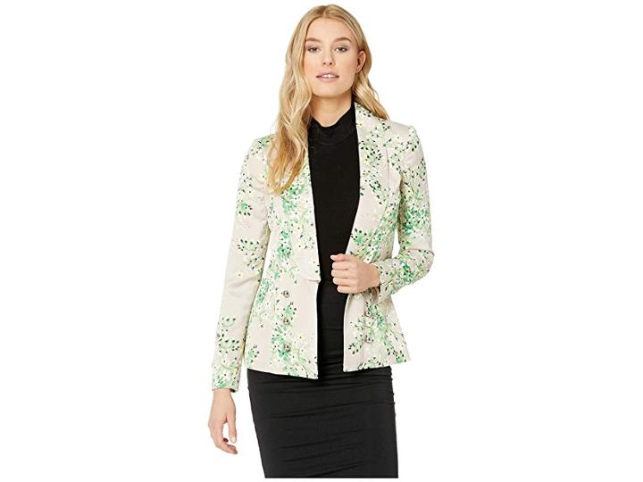 Calvin Klein Floral Shawl Collar Open Soft Jacket (khaki Multi) Women's Coat