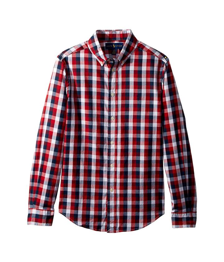 Polo Ralph Lauren Kids Cotton Madras Shirt (big Kids) (red Multi) Boy's Clothing
