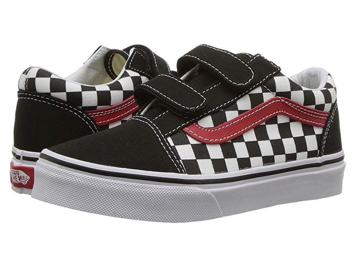 Vans Kids Old Skool V (little Kid/big Kid) ((checkerboard) Black/red/true White) Boys Shoes