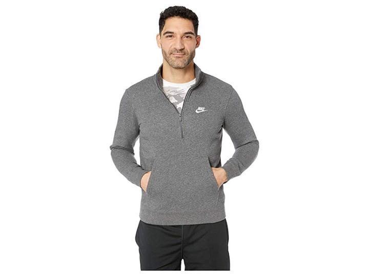 Nike Nsw Club Top Long Sleeve 1/2 Zip Bb Trnd (charcoal Heather/charcoal Heather/white) Men's Clothing
