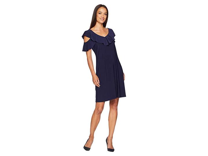 American Rose Sloan Cold Shoulder Ruffle Dress (navy) Women's Dress