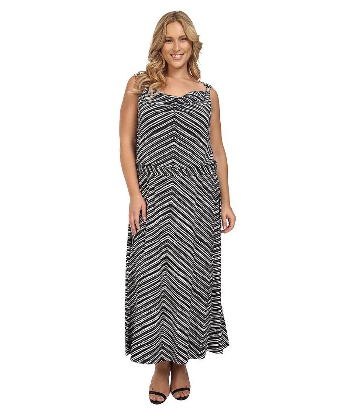 Calvin Klein Plus Plus Size Maxi Dress W/ Hardware (black Stripe) Women's Dress