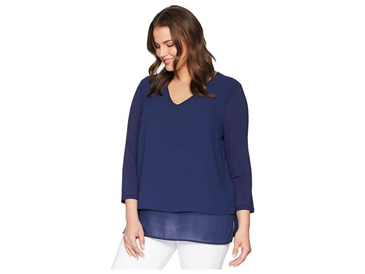 Michael Michael Kors Plus Size Multi Woven Layer Top (true Navy) Women's Clothing