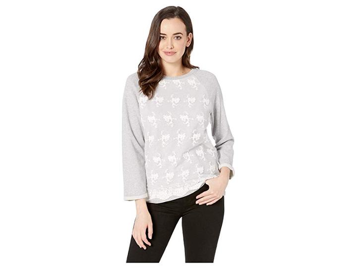 Jag Jeans Lana Lace Overlay Sweatshirt (heather Grey) Women's Clothing