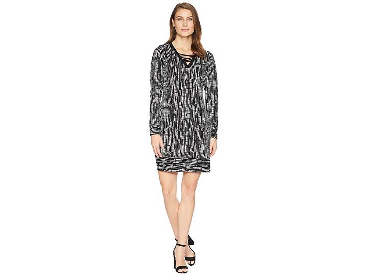 Tribal Long Sleeve Lace-up Dress (graphite) Women's Dress