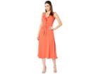 Nine West Crepe Back Satin V-neck Midi Dress W/ Self Sash (papaya) Women's Dress