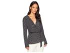 Vince Camuto Long Sleeve Legacy Stripe D-ring Wrap Front Blouse (rich Black) Women's Blouse